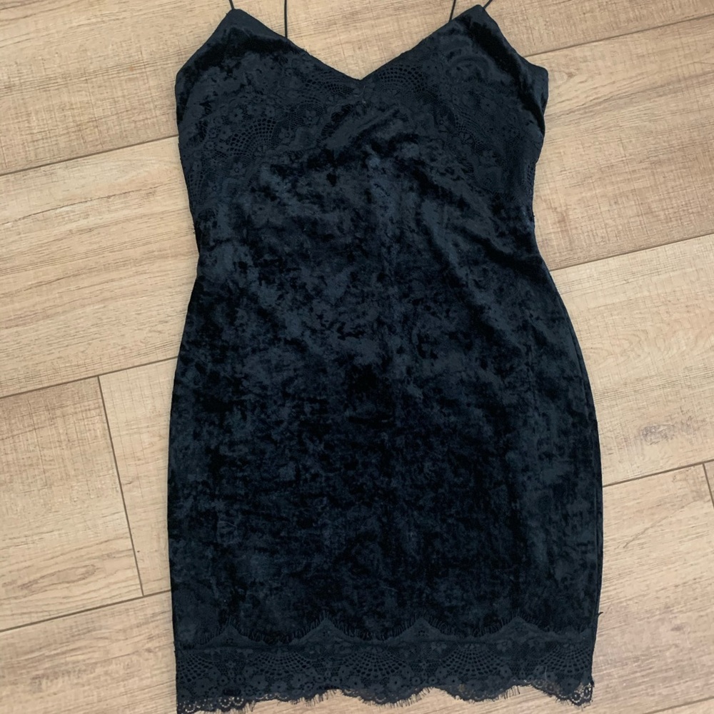Black Lace Velvet Bodycon Mini Dress